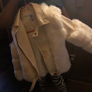 Off white Faux leather fox fur coat
